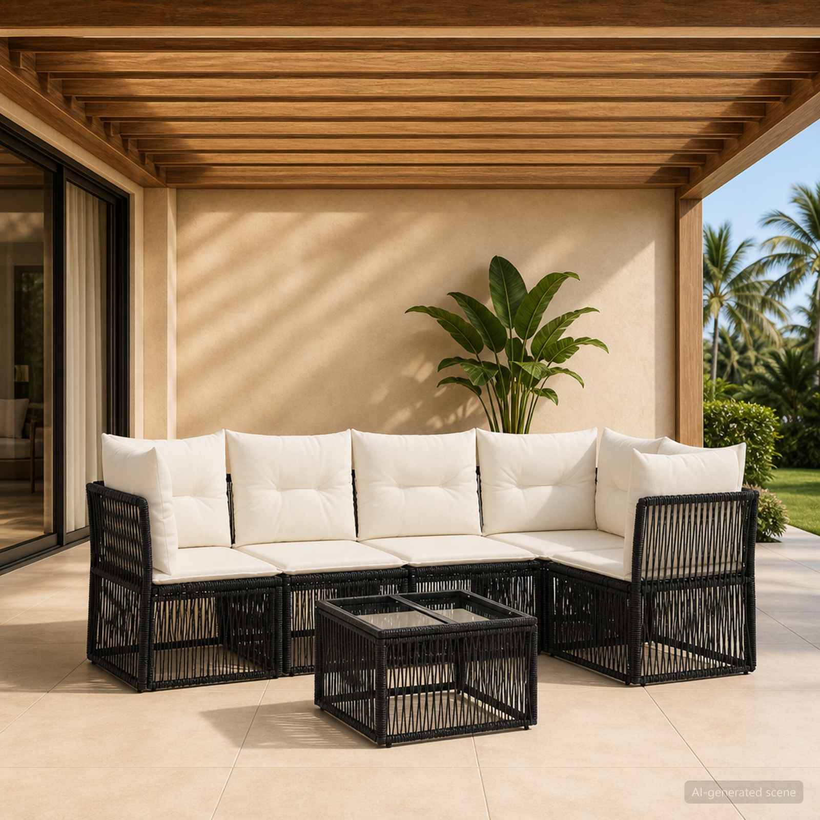 vidaXL Havesofa Sæt 6 stk. Sort polyrattan