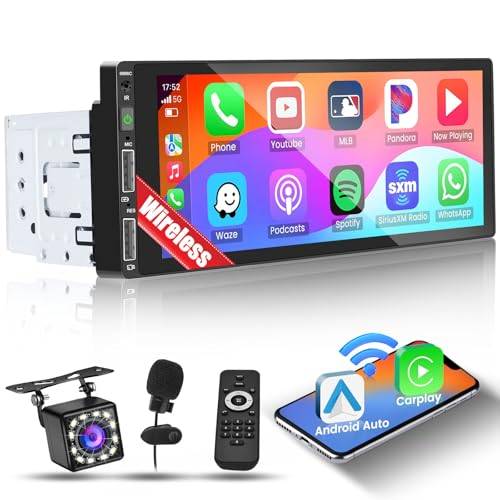Inefala Autoradio Bluetooth 1 DIN Con trådlöst CarPlay Android Auto 6,9 Pollici Touchscreen Stereo Automatiskt Supporta Bluetooth Vivavoce/Mirror Link/FM Radio/USB/EQ con Telecamera Posteriore