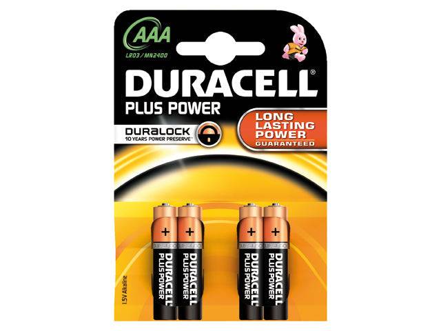 Duracell, Plus MN2400 AAA-batterier, 4-pak