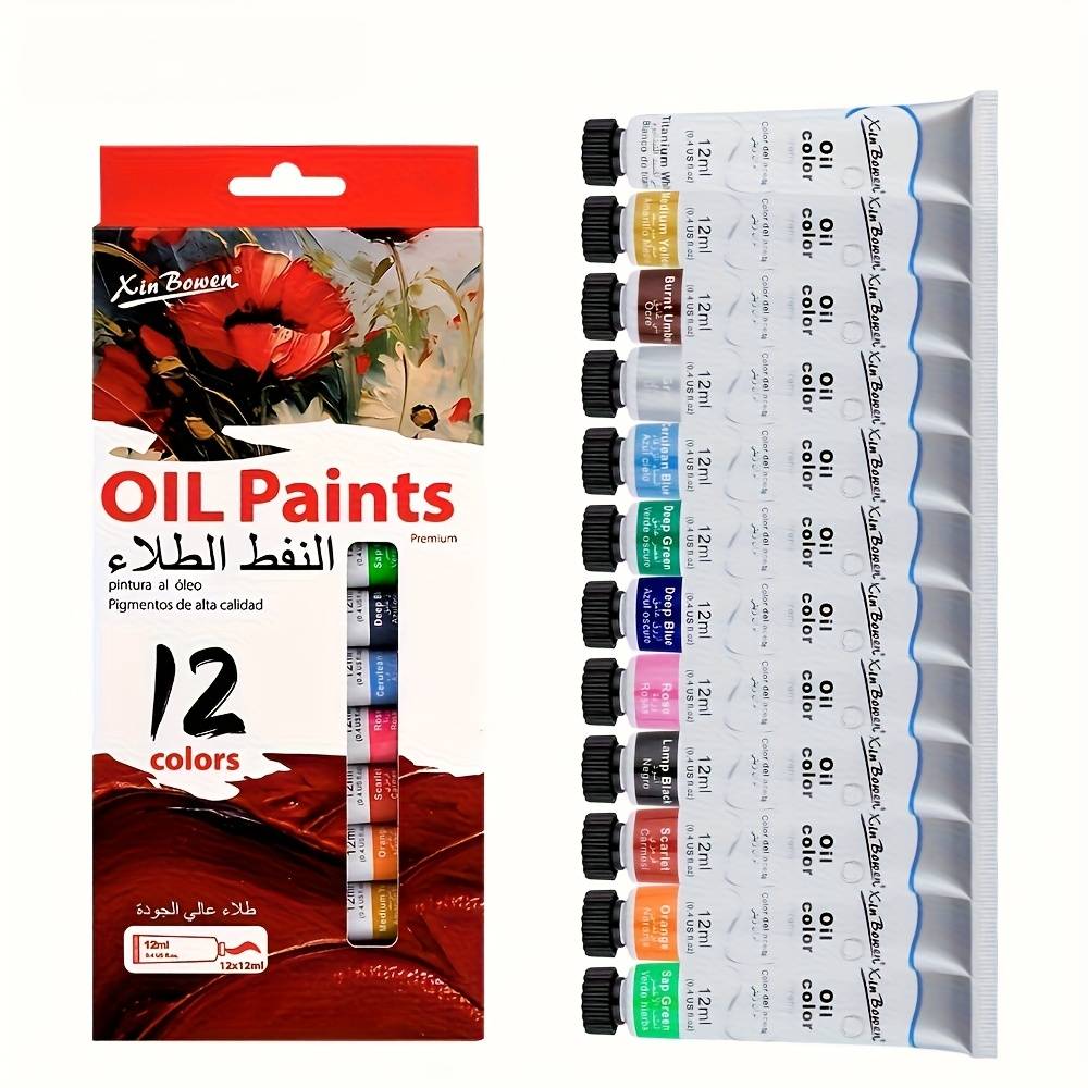 TEMU 1set 12- Paint Set, Painting Student Art Beginner Sketching Graffiti Pigments, 12ml Oil Paints