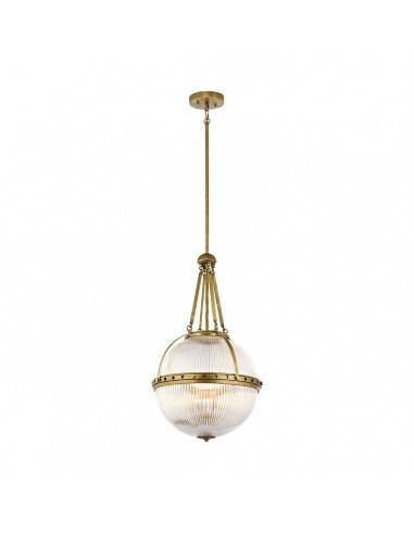 ASTER Loftlampe i stål og glas Ø38,4 cm 3 x E14 - Børstet messing/Klar rillet