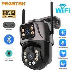 8MP Ultra-HD PTZ-kamera med dubbla objektiv, 360° rotation, AI-människodetektion, nattseende i fullfärg, ljud- och ljuslarm, tvåvägsljud, WiFi/mobil f - Svart (Multi-size)