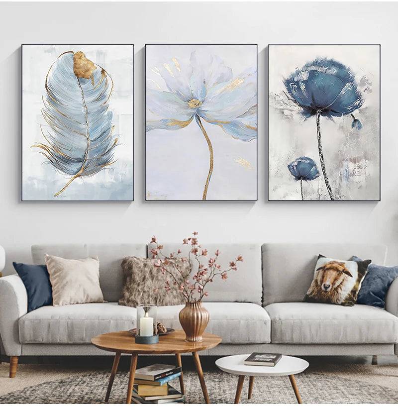 Poster med blommor och fjäder i nordisk design - 05 / 42x60cm