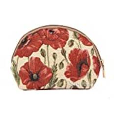 Signare Gobeläng Sminkväska Sminkväska för Kvinnor med Blommig design, Poppy (Röd) - COSM