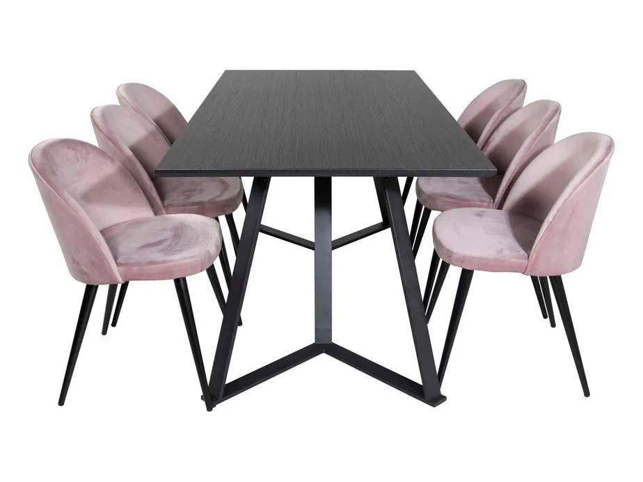 Venture Design Marina & Velvet matgrupp Svart/svart 6 st stolar & bord 180 x 90 cm
