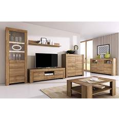 Furniture24 Wohnzimmer Set Wohnwand Sky Tv Schrank Vitrine Hängeregal Kommode Sideboard Couchtisch (Riviera Eiche)