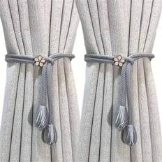 2 st gardinband med blommönster - Beige gardinhållare, justerbar repstängning, lämplig för vardagsrum och sovrum modern heminredning - Robust plastmat - Multifärgad (grå,grädde)
