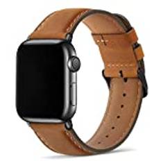 Tasikar Armband kompatibelt med Apple Watch 49mm 46mm 45mm 44mm 42mm, ersättningsarmband i äkta läder, för Apple Watch Ultra SE Series 10 9 8 7 6 5 4, Ljusbrunt
