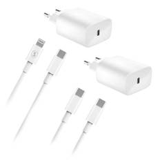 SiGN iPhone/Android USB-C PD Hurtigoplader 20W med USB-C til Lightning/USB-C kabel, 1m - 2-pak