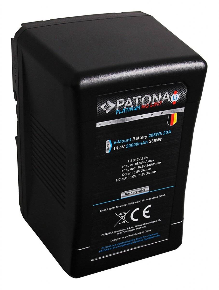 Patona Platinum battery V-Mount 20A 288Wh with Tesla-cells for Sony BP-290W DSR 250P 600P 650P 652P