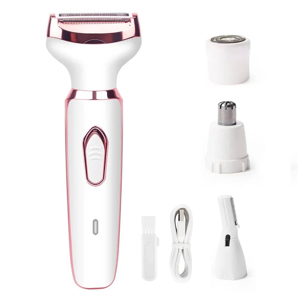 Electric Shaver For Woman Body Hair Removal Epilator Painless Cordless Trimmer Women Face Leg Bikini Razor 4 in 1 Hair Remover - 4 in 1