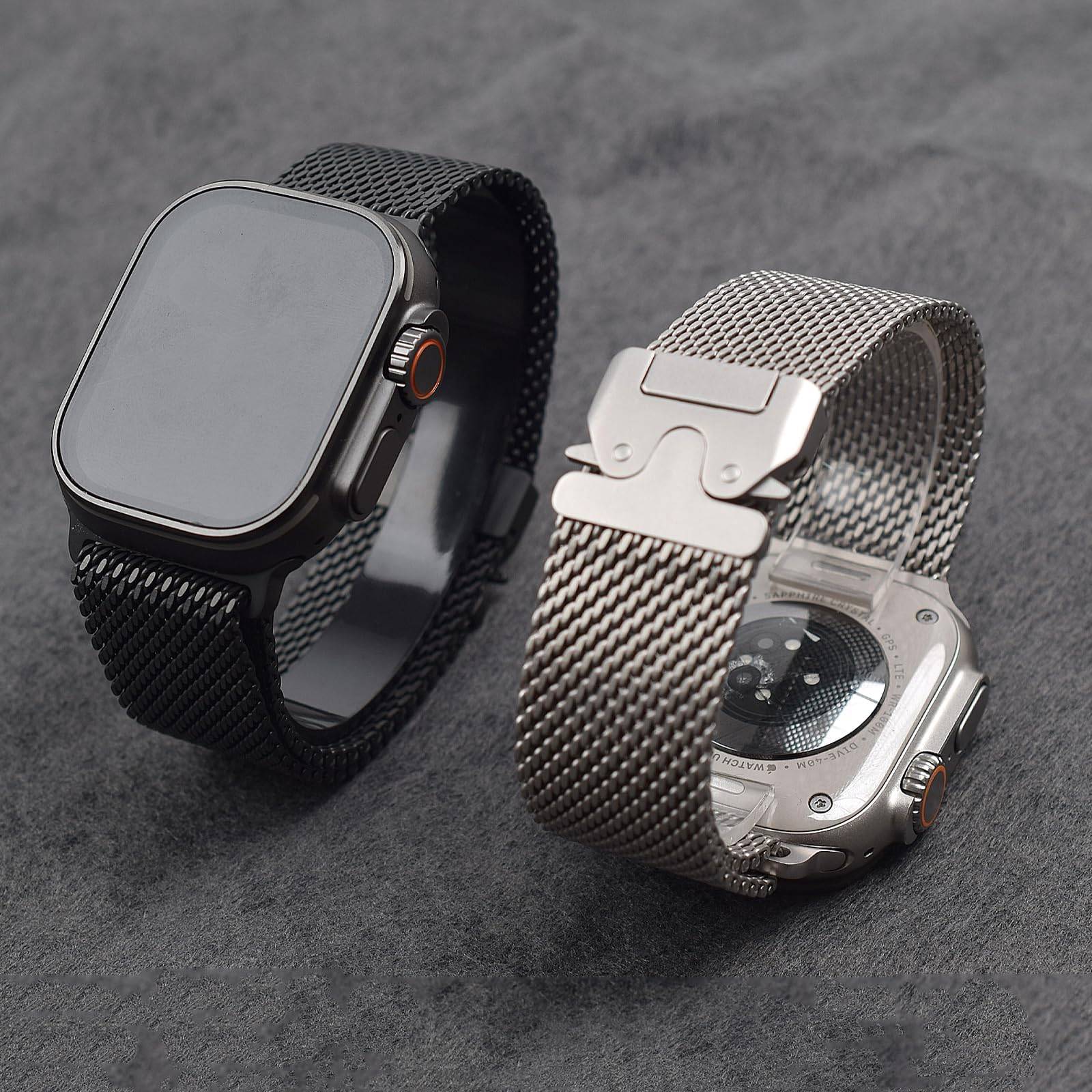 Fallskärmsremmar för Apple Watch ultra 2 3 band 49mm 46mm 44mm 40mm 45mm 41mm Milanese loop Armband iWatch serie 9 8 se 10 11 silver