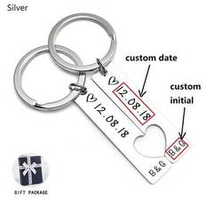 Anpassad nyckelring för par Personlig present till pojkvän Flickvän Matchande nyckelring Jubileumspresent till pojkvän Alla hjärtans dag/födelsedagspr - Silver