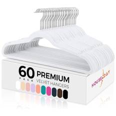 HOUSE DAY Vita sammetshängare 60-pack, premium halkfria filthängare, hållbar kostymhängare för platsbesparande, inga hängmärken 360 roterande