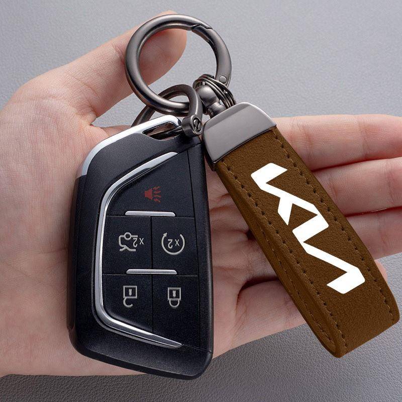 Läder Bil Nyckelring Nyckelring Hänge Kedjerring Gåva För Kia KN Picanto Morning Stonic Ceed Niro Sorento Ray K2 K5 Forte Stinger drlqc11 kaffe