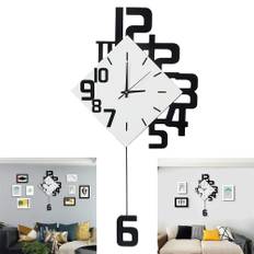 Wall Clock Pendulum Interior Scandinavian Modern Art Miscellaneous Goods Stylish New Living Room Room Easy to See Medium Children's (Black, M) svart