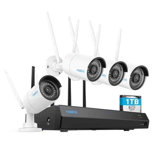 Reolink 5MP WLAN Überwachungskamera Set Aussen, 5GHz/2,4GHz Wi-Fi, 12CH NVR mit 1TB HDD, Erweiterbar auf 8TB, Vollmetallmaterial, KI Erkennung, 30m Nachtsicht, 24/7 Aufzeichnung, RLK12-500WB4