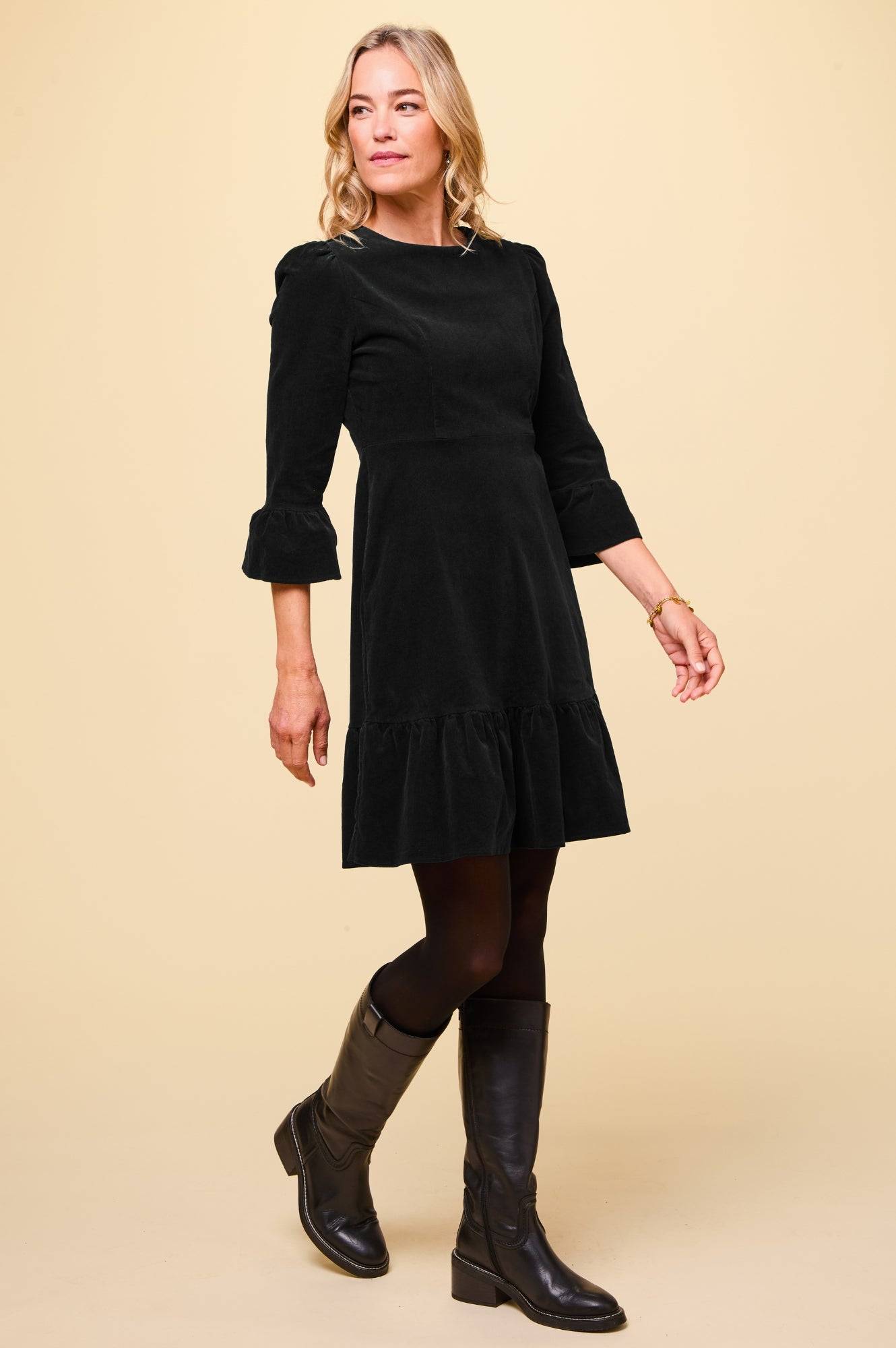 Aspiga Ladies Sustainable Victoria Mini Stretch Cotton Corduroy Dress Black | XXS/6 - (UK 6/US 2/EU 34) | Regular Length | - black
