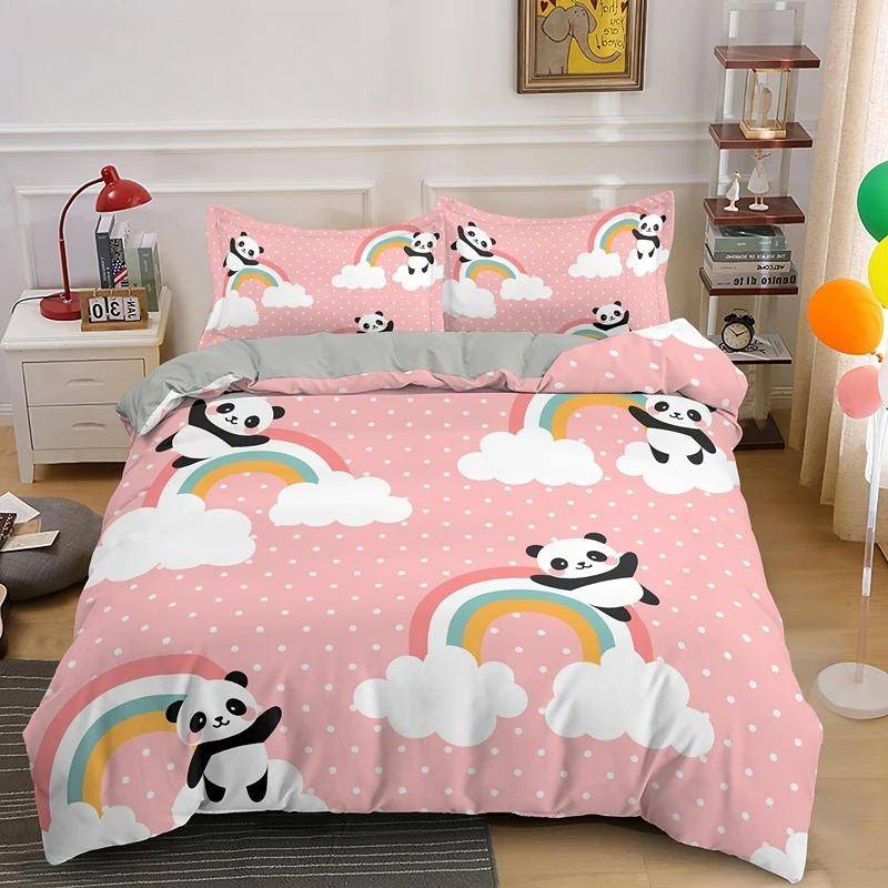 Panda Tryckt 2/3 st Sängklädesset Bambu Påslakan för Vuxen Barn Sängkläder och Örngott Täcke Överdrag Sängset king 260X240cm 3pcs