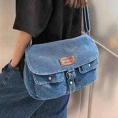 Canvas & Denim Fabric Large Capacity Casual Women&#39;s Crossbody Bag With Multiple Pockets - Blue - one-size