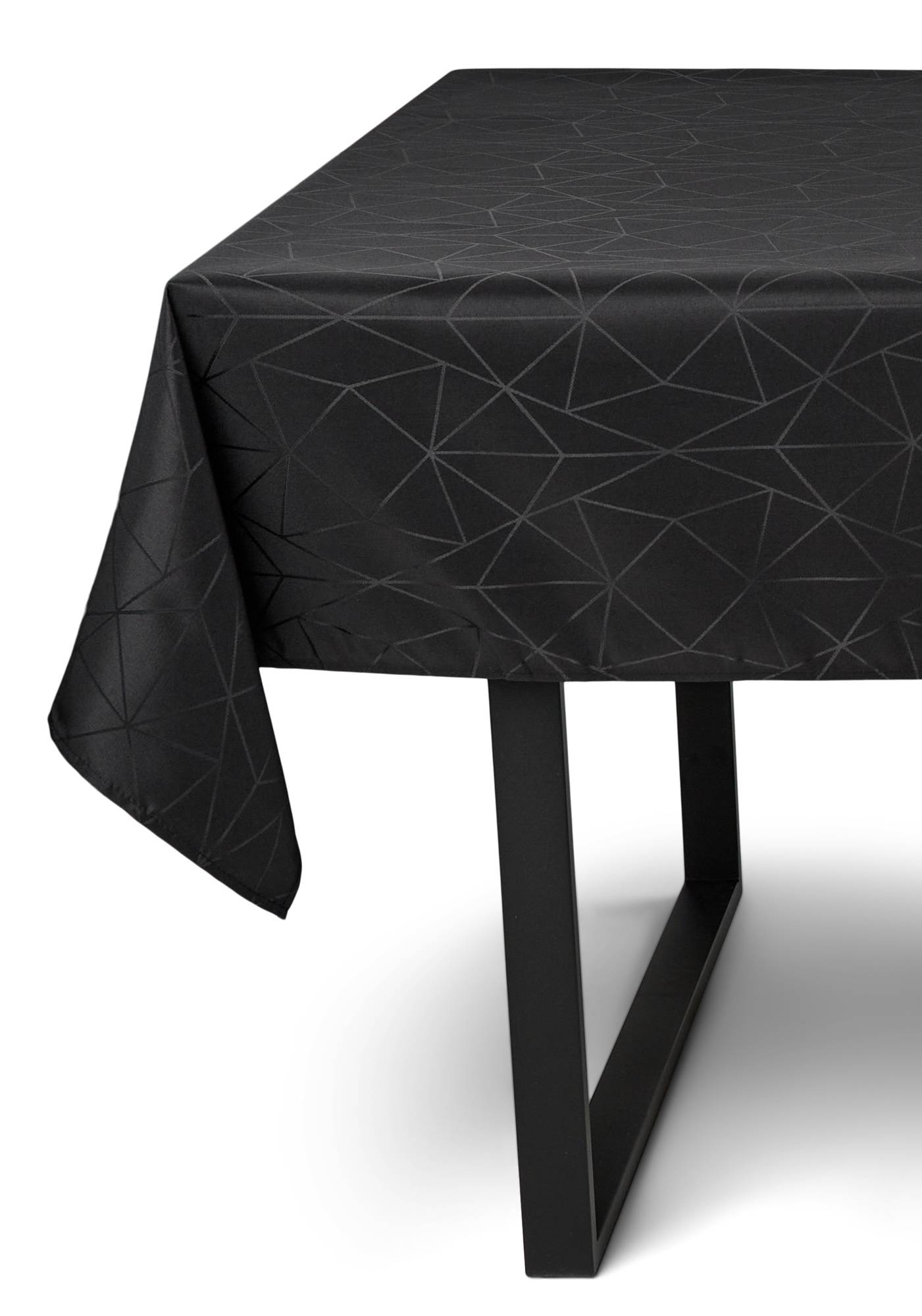 Borddug - Damask dug - Sort tekstildug - Jacquardvævet dug med geometrisk mønster - Eksklusiv festdug
