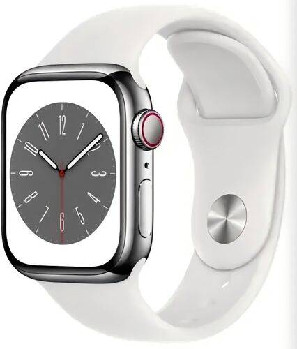 Apple Watch Series 9 Rustfrit stål 45 mm (2023) | GPS + Cellular | sølv | hvid sportsrem S/M