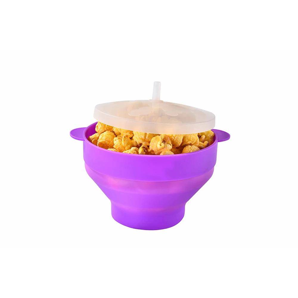 Silicone Microwave Popcorn Bowl Foldable Popcorn Maker Bucket Bowl with Lid Folding Large Capacity Popcorn Kitchen Baking Tools