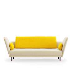 House of Finn Juhl - 57 Sofa, Brownished Steel/Walnut, Cat. 4 Vidar 1511/443 - Sofaer - Finn Juhl - Beige,Træ farvet,Gul