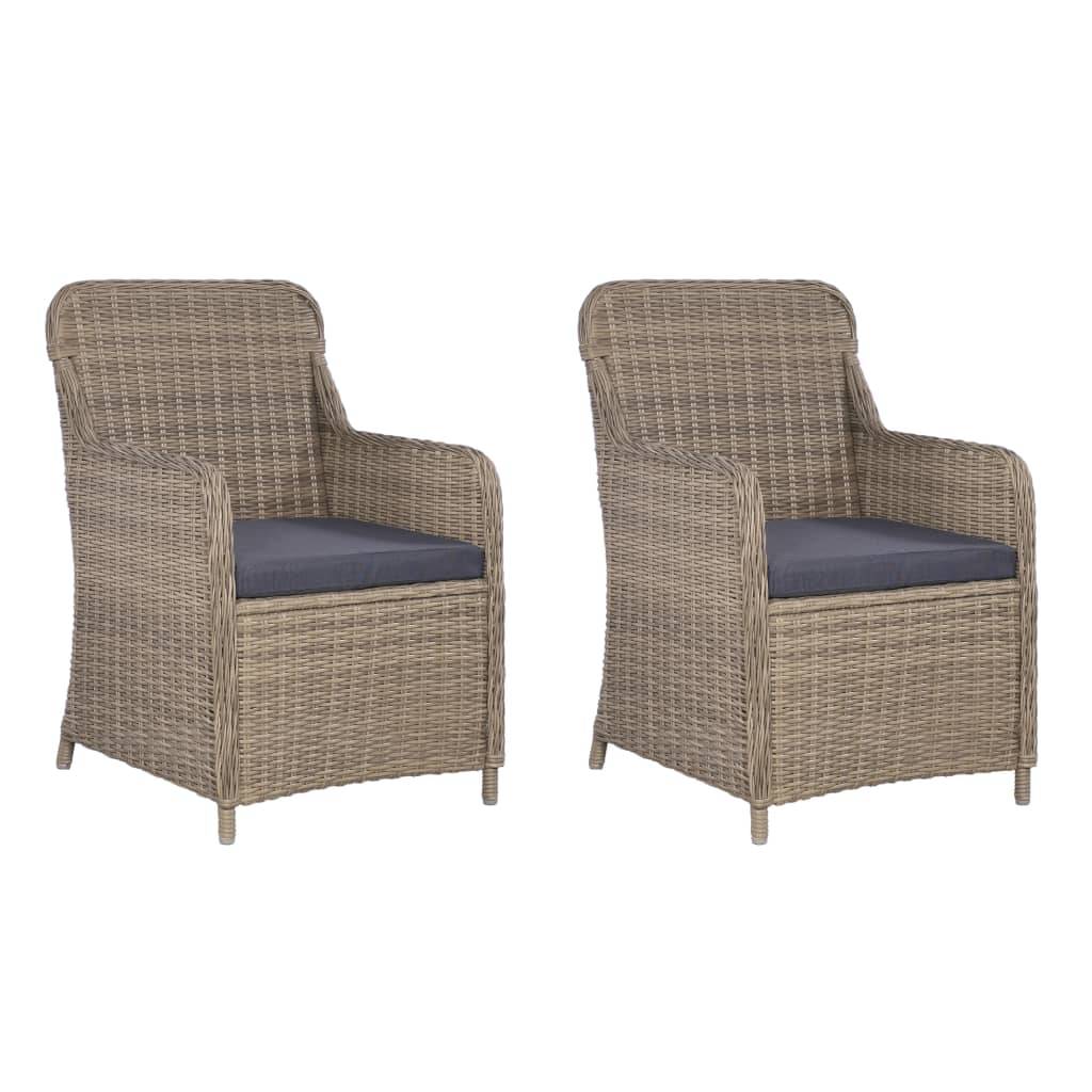 Havestole Med Hynder 2 Stk. Polyrattan - Brun / Uden ryghynde
