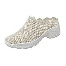 tofflor damer sommar öppen gabor, slip-on utomhusskor halkfria slip-on skor mesh fritidsskor bekväma sandaler lätta sandaler fritid damskor solid färg sommarskor, Beige, 38 EU