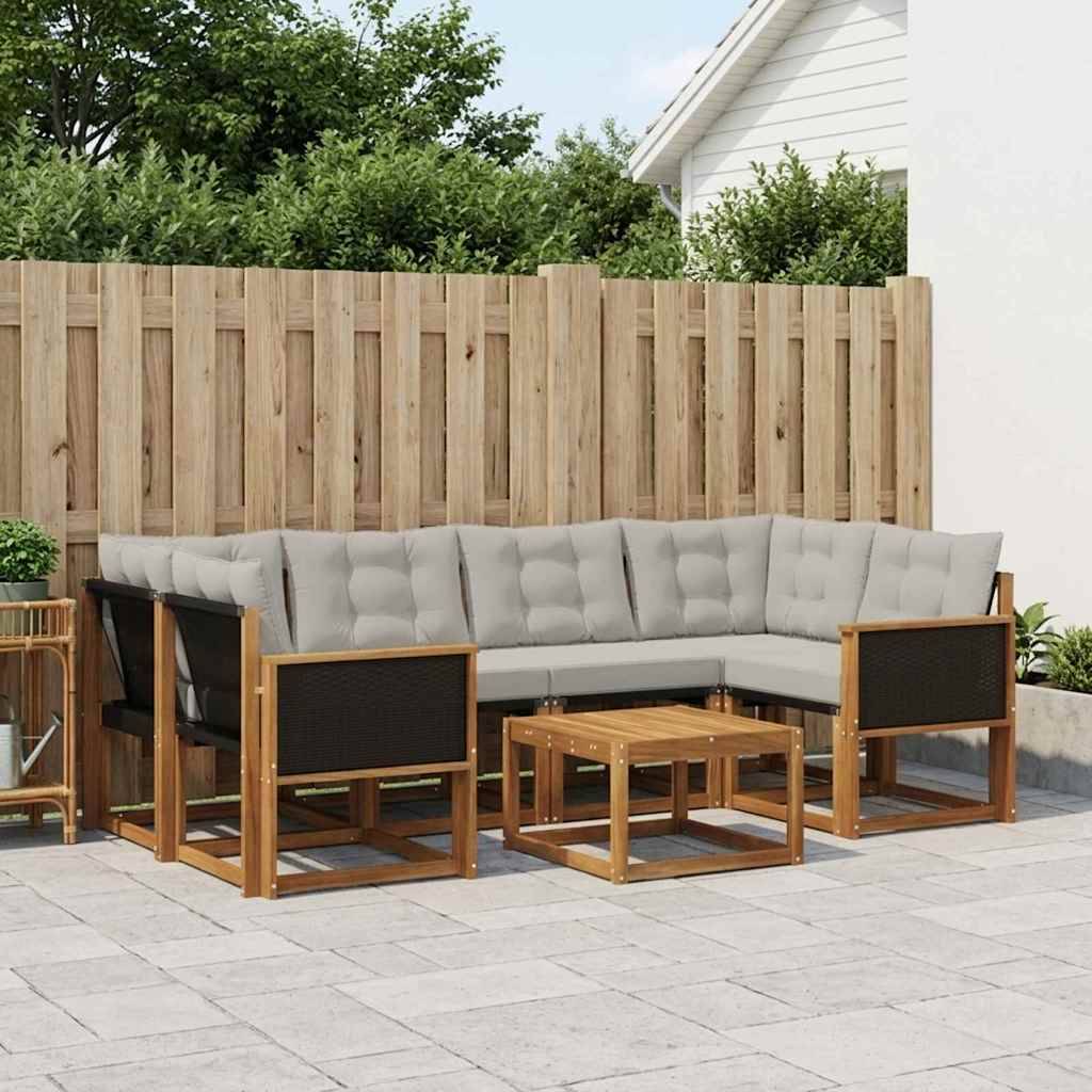 Udendørs Sofagruppe Med Pude 7 Dele - Naturfarvet og lysegrå / Sort rattan
