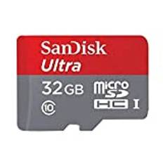 SanDisk Ultra 32 GB microSDHC minneskort + SD-adapter. Läshastighet upp till 80 MB/s, UHS-I klass 10