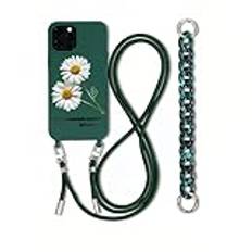 Rokmym Mobiltelefonkedja fodral kompatibelt med iPhone 13 Pro Max Necklace fodral med tusensköna design, mobiltelefonfodral för upphängning, silikon, skyddsfodral med band för iPhone 13 Pro Max,