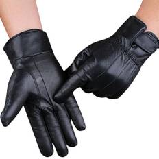 Men Leather Windproof Touch Screen Gloves Winter Warm Waterproof Gloves for Outdoor Activities svart