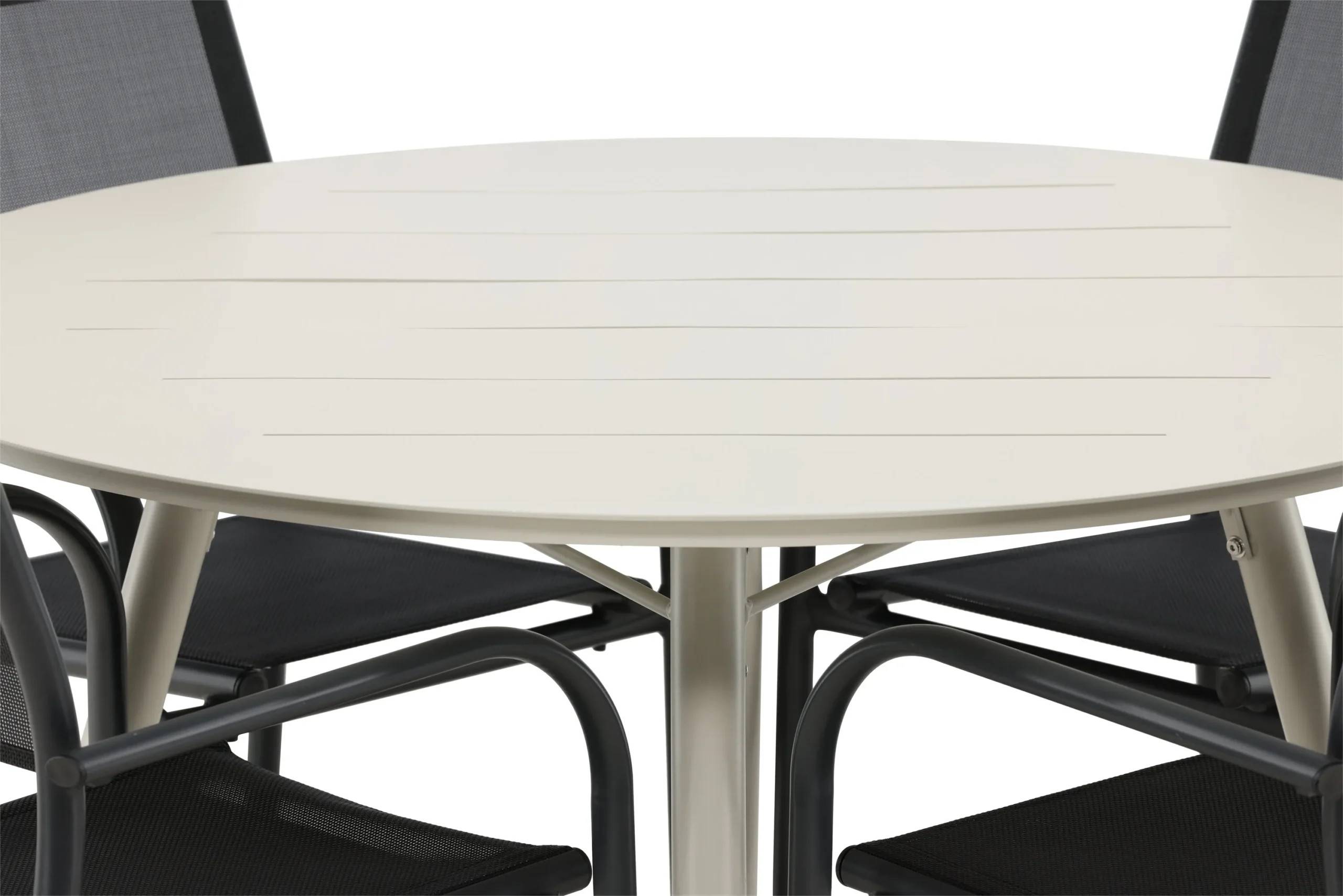 Lina & Santorini - ø120 cm med 4 stolar - Matgrupper utomhus - beige/svart