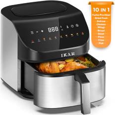 IKAR Cube Heißluftfritteuse XXL 7L Familiengröße, 10-in-1 Airfryer, Heissluftfritteuse Ohne Öl, Luftfritteuse mit Touchscreen-Display, Spülmaschinenfest, Leise, 4-6 Portionen, Edelstahl Schwarz