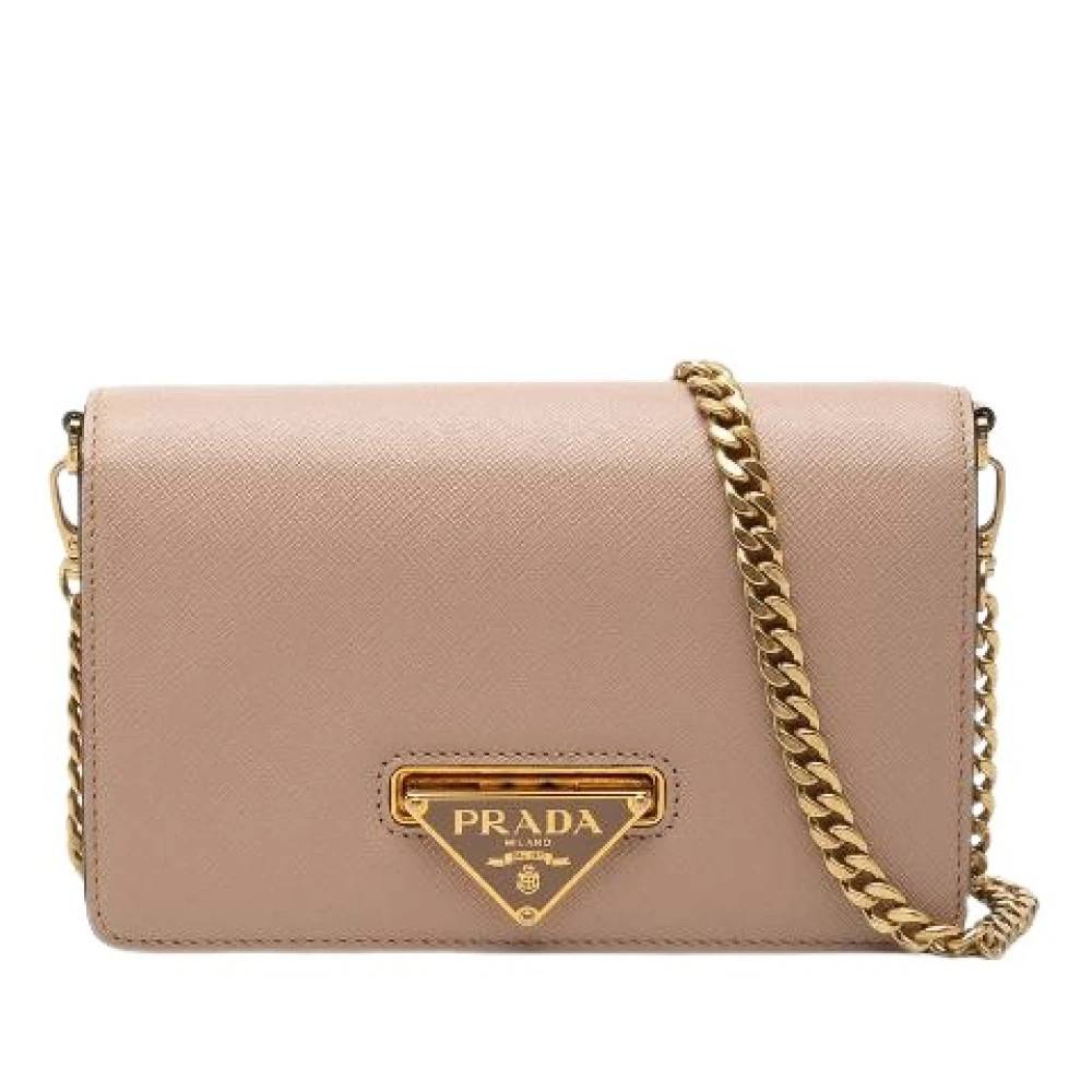 Prada Vintage Pre-owned Saffiano Chain Shoulder Bag - Vintage - Dame - Beige - ONE SIZE - Uld