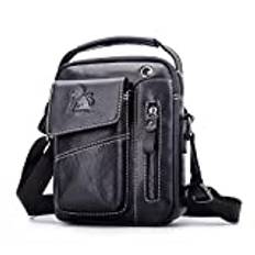 Män Axel Crossbody Väska Casual Koläder Liten Ryggsäck Resa Office Office Skolan vattentät bärbar läder flera fickor väska, Svart, M