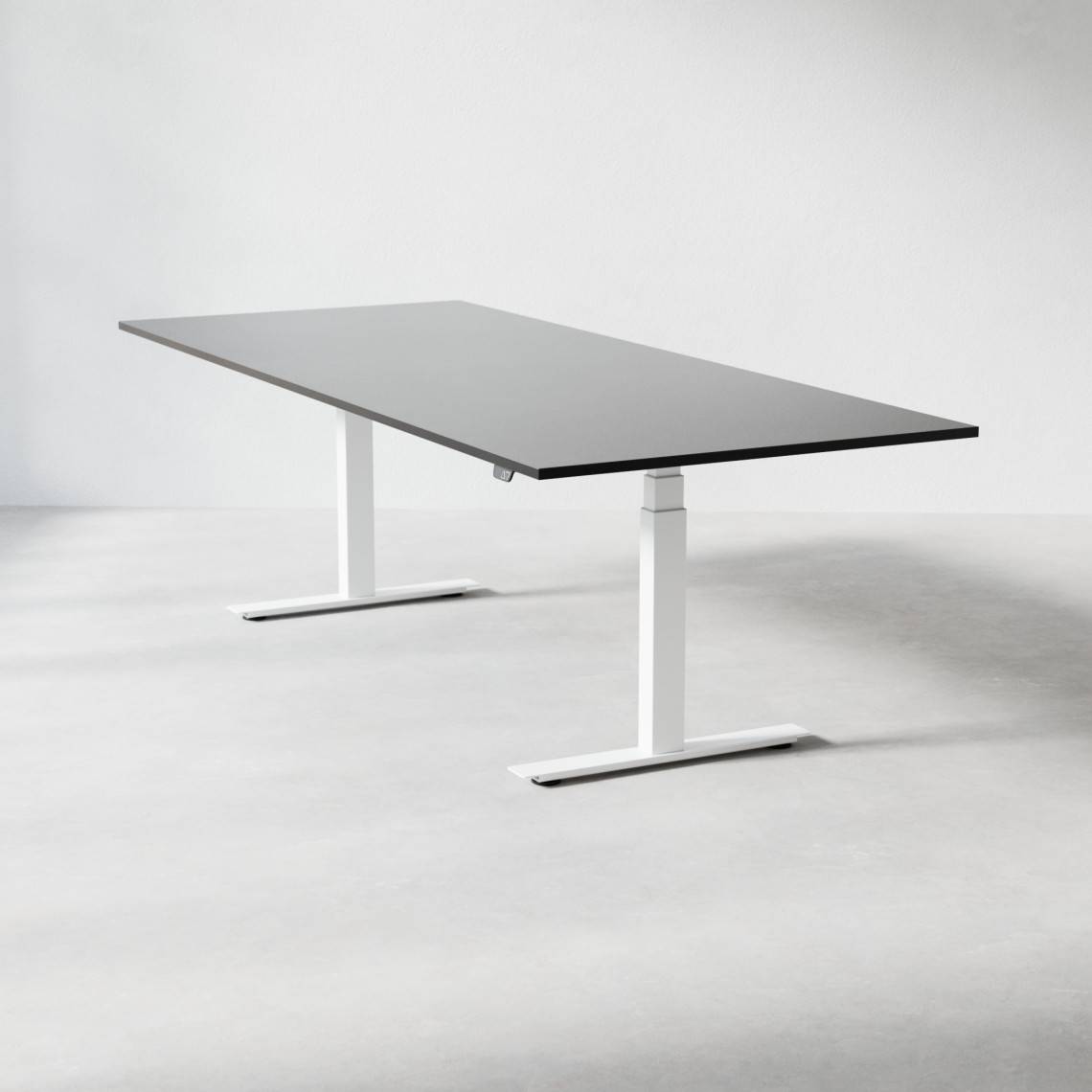 Hæve sænke konferencebord Modul, Størrelse 180 cm, Farve Sort, Ben Hvid.