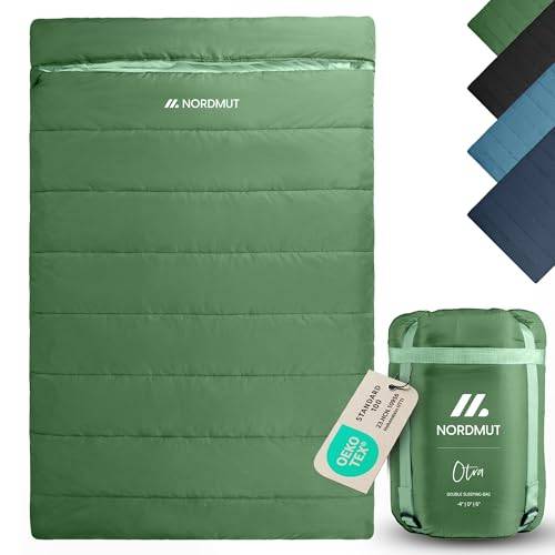 NORDMUT® XXL sovsäck för två personer, inkl. högkvalitativ YKK-tvåvägsdragkedja – Mysig sovsäck för två personer, extra bred och stor – med optimal isolering Grön