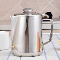 1 st mjölkskummare i rostfritt stål, espressokaffe med lock, mjölkskumningskanna, tillbehör till kaffemaskin, baristaverktyg för lattekaffekonst (350 - Multifärgad (Silver-350 ml,Silver-350ml-tjock med lock)