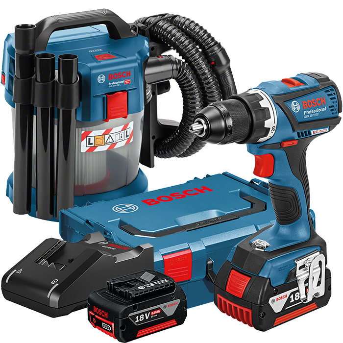 Bosch GSR 18V-EC + GAS 18V-10 L Verktygspaket med dammsugare GAS 18V-10 L