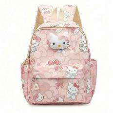 Sanrio Hello Kitty Kuromi My Melody Backpack Lightweight Cute Cartoon Daypack With Ergonomic Design & Adjustable Straps - Stylish School Bag For Teens - Multicolor - 2 Pieces Of Kt Cat Stickers,1 Piece Kt Cat Backpack