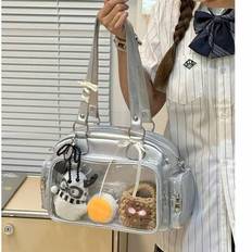 Japansk Harajuku-stil Ltabag Stor kapacitet Söt Bowlingväska Badge Element Kvinnlig Student Multifunktionell Handväska Axelväska Ryggsäck - Silver (Endast väskan utan tillbehörsbrickor)