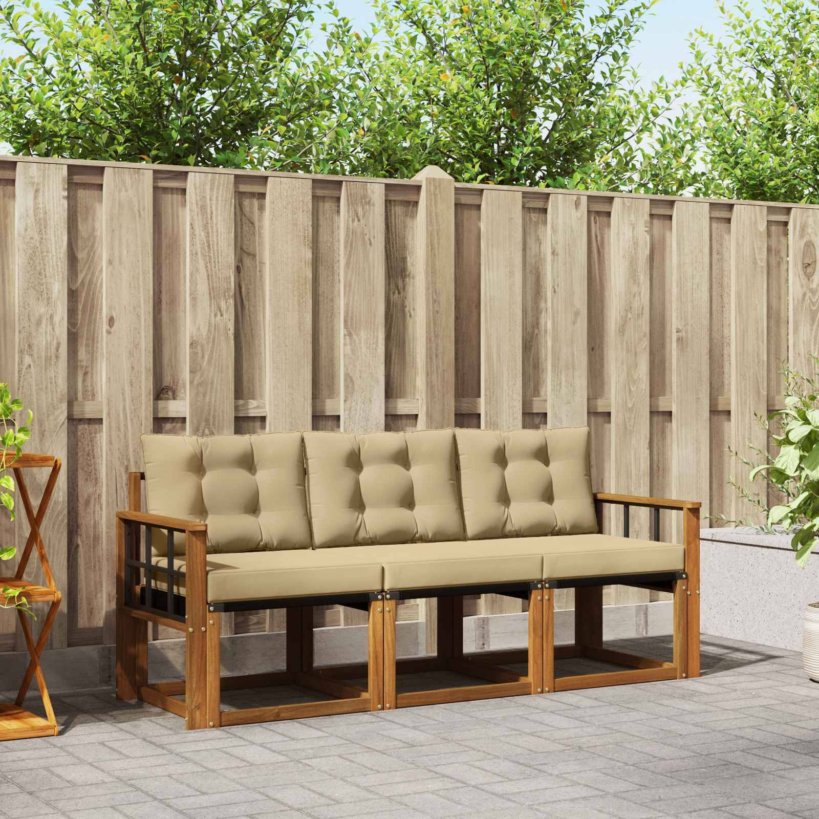vidaXL Utomhussoffset med kudde 3 pcs Naturlig och Beige