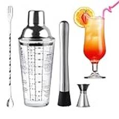 Wikimo cocktailshaker, 400 ml cocktailglasblandarset, bartender mätkopp sked mortel och stöt professionell bartender bar set cocktail tillbehör gåva för kvinnor män