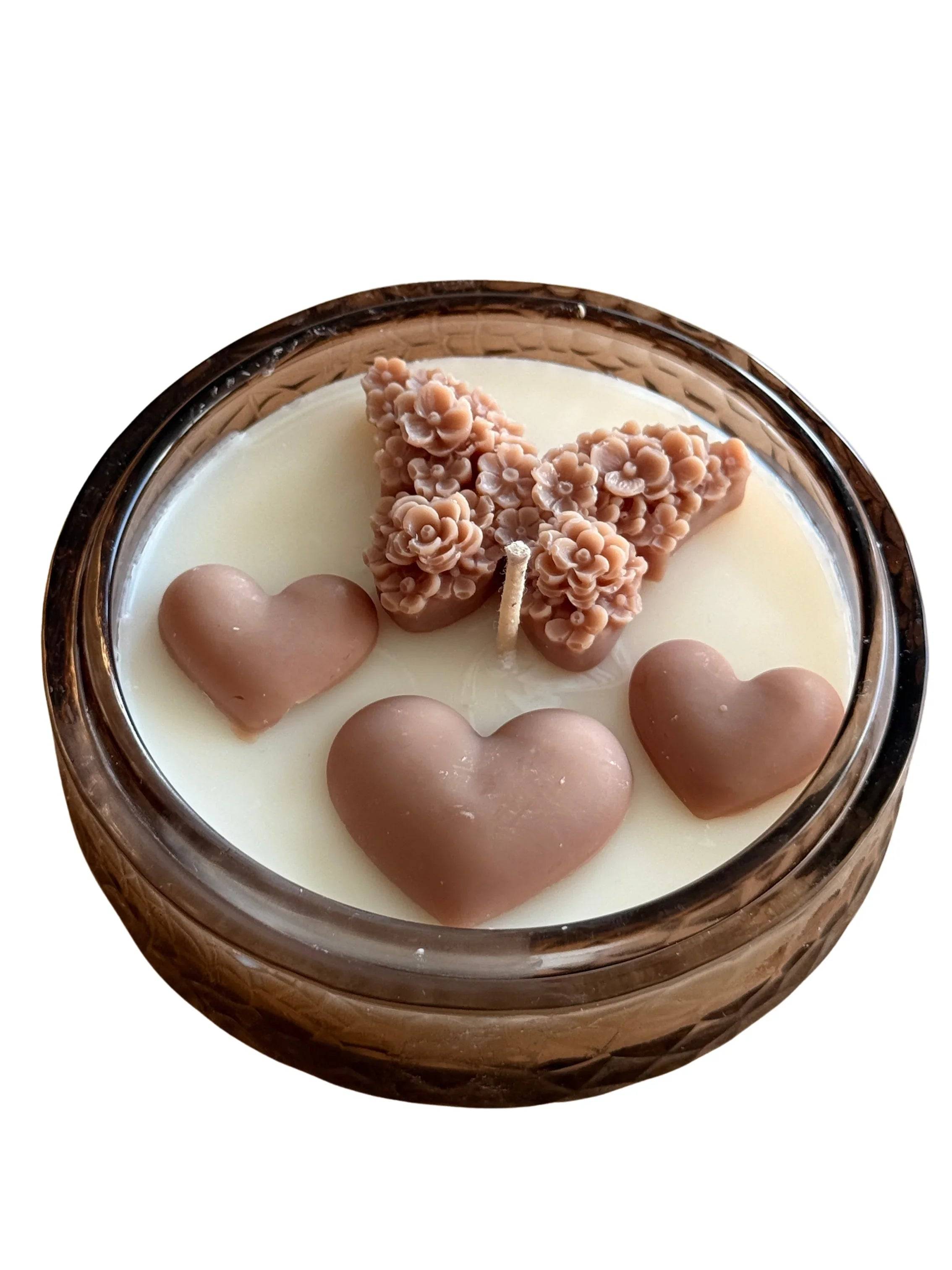 Metamorphosis of Love" Butterfly & Heart Amber Jar Candle - Cotton Candy