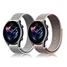 Niboow 22 mm armband för Amazfit Bip 5/GTR 4/GTR 3 Pro/GTR 3/GTR 2 eSIM/GTR 2e/GTR 47 mm, nylon ventilerande armband klockarmband för Amazfit Cheetah/Cheetah Pro/Stratos 3/Stratos 2s-rosa vit