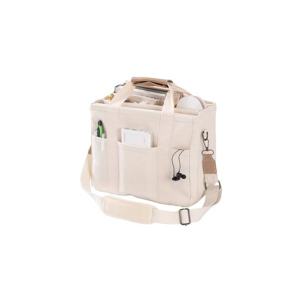 Canvas tote bag for women with multiple pockets and