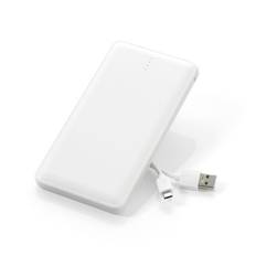 Powerbank 10.000 mAh inkl indbygget kabel til iPhone og Android hvid